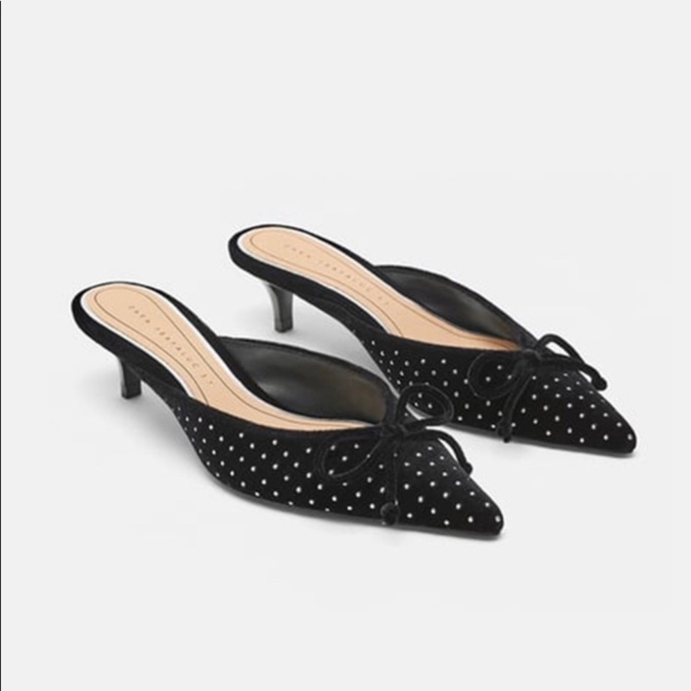 Zara Trafaluc Studded Black Velvet Kitten Heel
